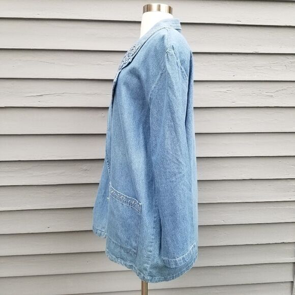 Vintage 90s y2k Denim Bling Floral Paisley Jean Jacket Blazer Size Woman's Large - Picture 3 of 11